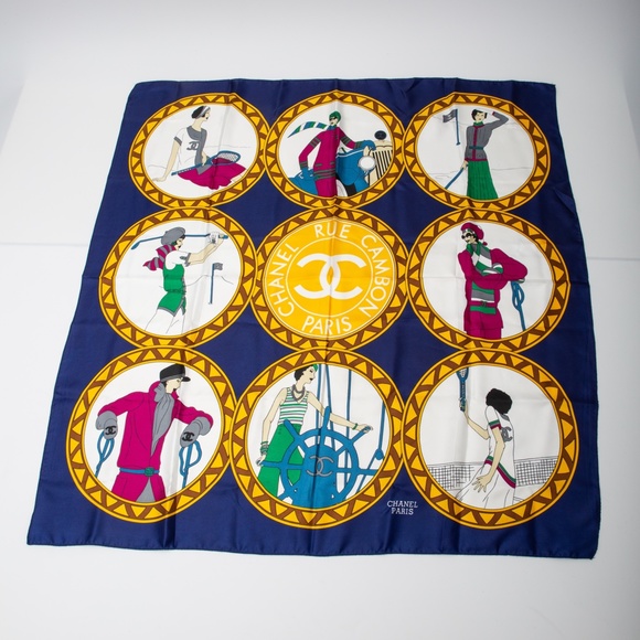 CHANEL VINTAGE RUE CABMON PARIS HOBBY SILK SCARF - Picture 2 of 8